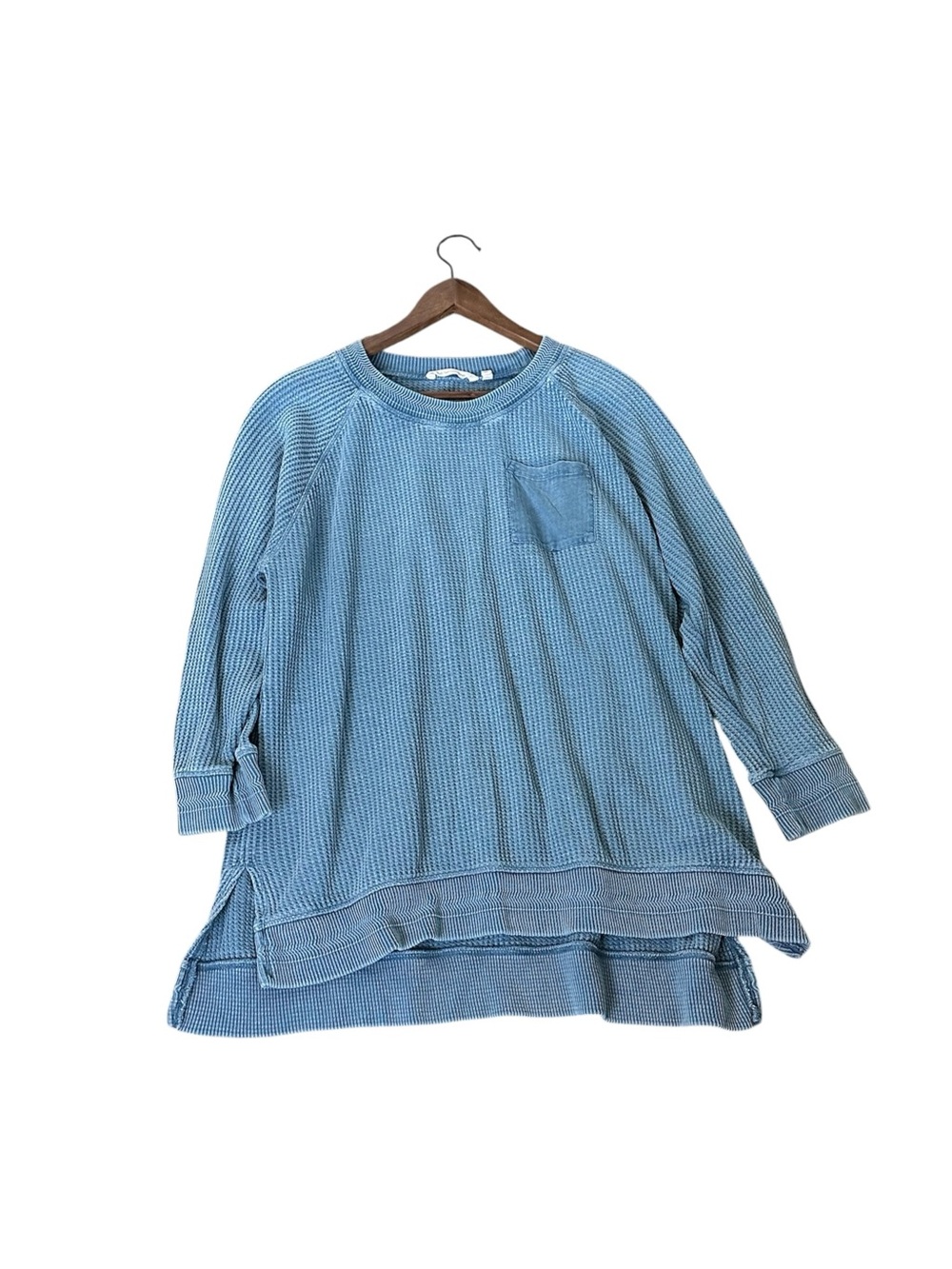 Soft Surroundings Womens 1X Waffle Knit Tunic Top 3/4 Sleeve Granola Girl Autumn